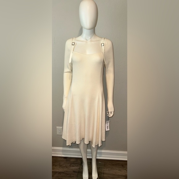 ADEAM Japan Intermix “Colette” ivory sweater ribbed swing dress w buckles M - Picture 3 of 8